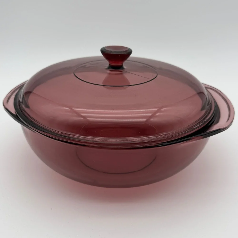 Pyrex Cranberry Glass Covered Casserole Dish 624C Corning USA Retro Baking Dish